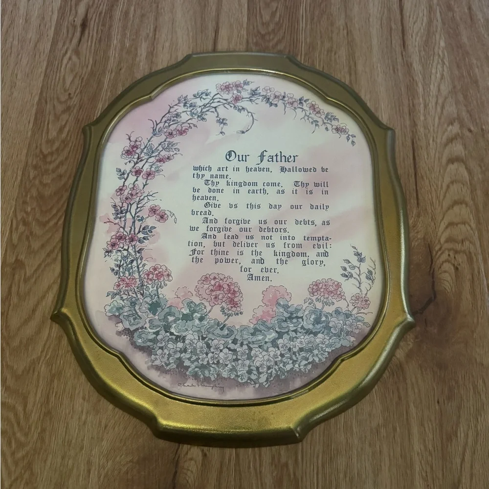 ⁠Vintage Home Interiors Our Father Lord's Prayer Framed Glass Art C Humphrey⁠